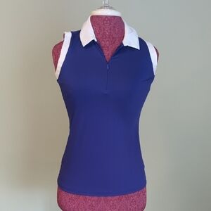 NWT Tommy Bahama Golf Blue and White Sleeveless Half Zip Polo, US XS